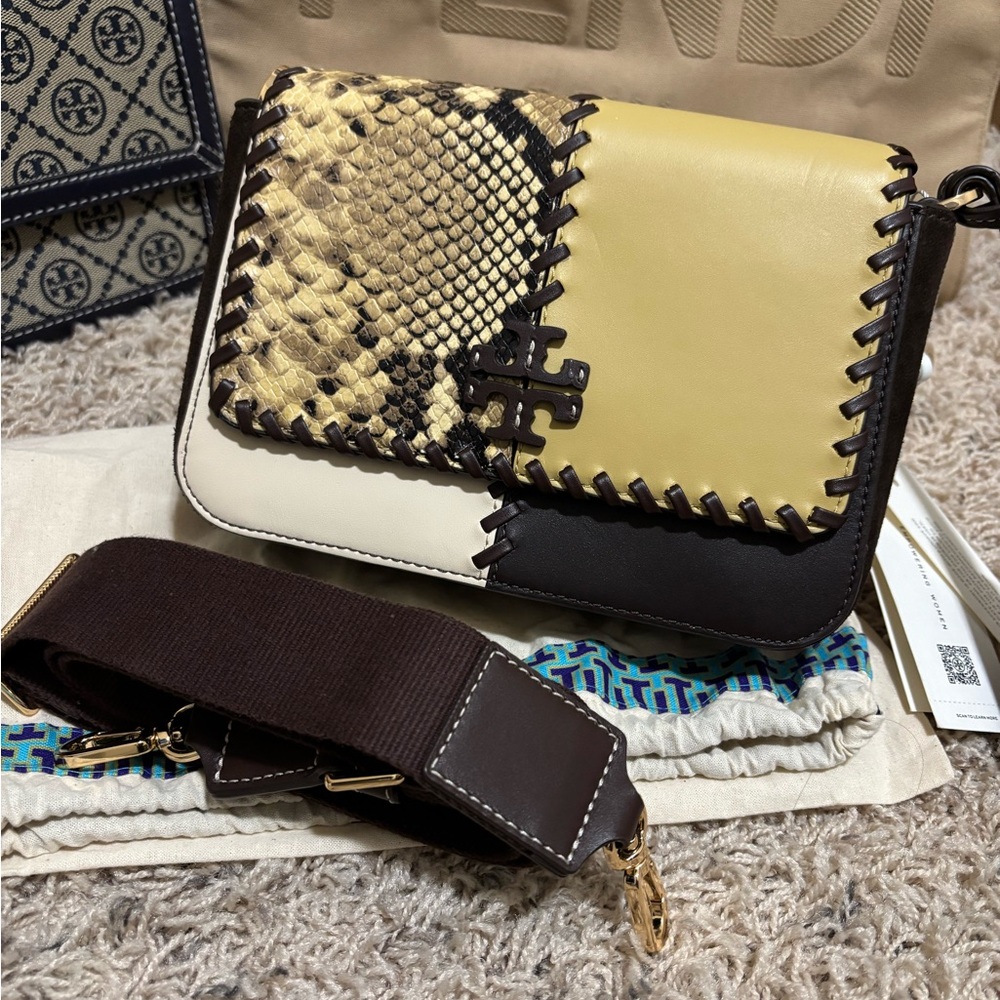 🔥NEW! 🔥Tory Burch Thea Patchwork Web Flap Crossbody